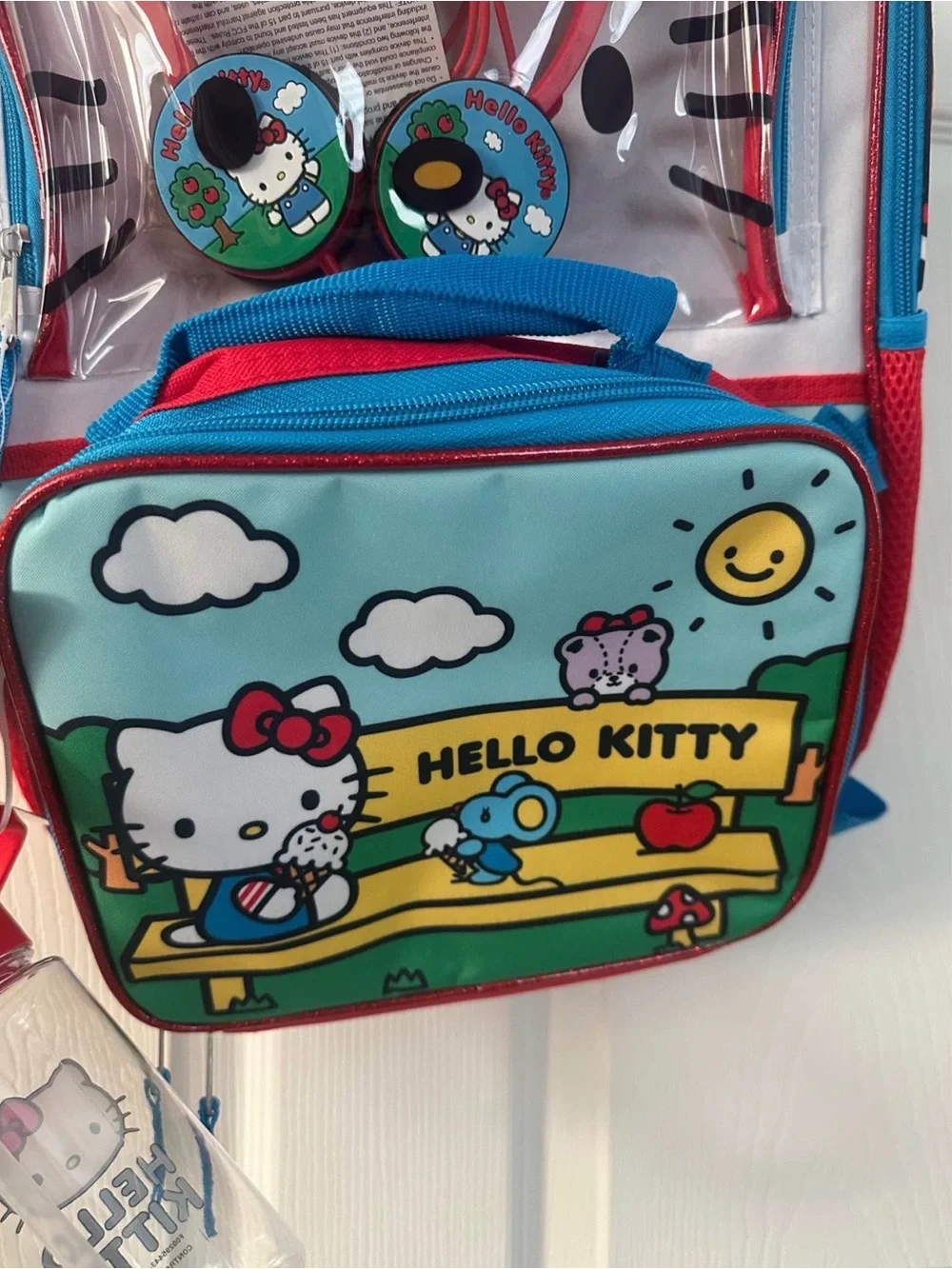 Hello Kitty Blue & Red Kids Backpack Set with Matching Lunch Bag 16” new